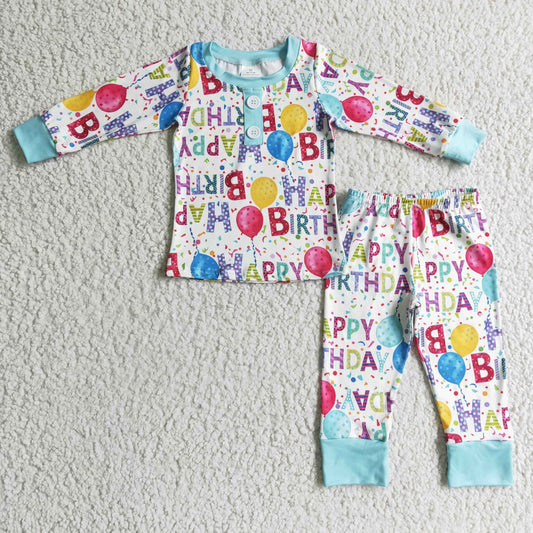 boy birthday party print  pajama set