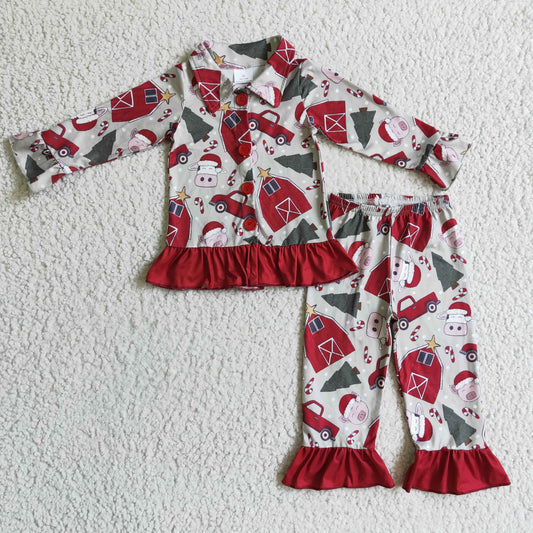 girls long sleeve Christmas pajama set,GLP0349