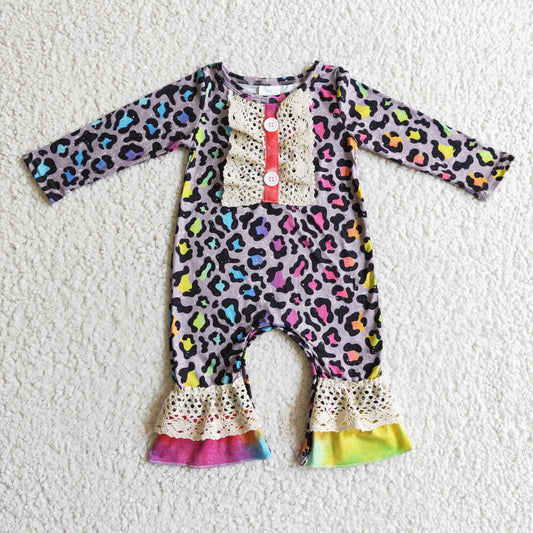 girls long sleeve leopard romper,LR0215