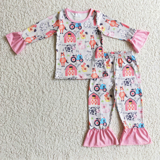 girls farm cow 2pcs pajama set  outfit,GLP0342