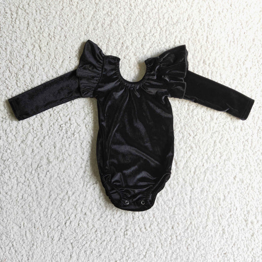 girls long sleeve black velvet leotard,LR0208