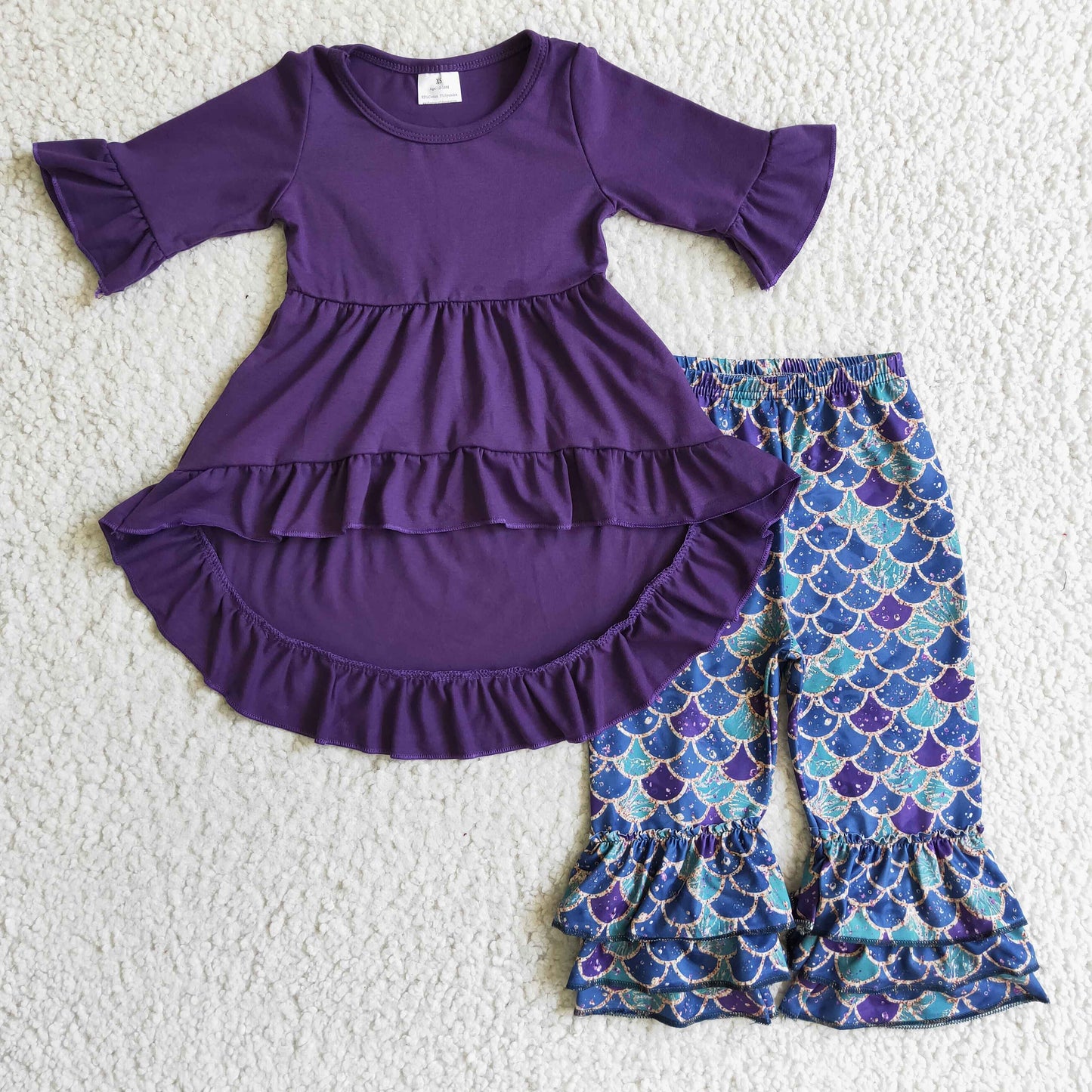 Baby girls purple tunic top ruffle pants outfit  6 A15-12