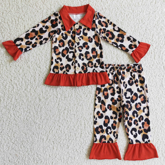 GIRLS  leopard long sleeve pajama set