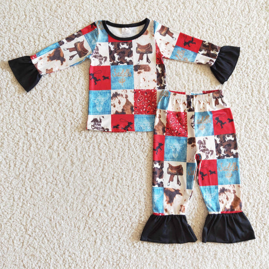 girls western cow  pajama set, GLP0339