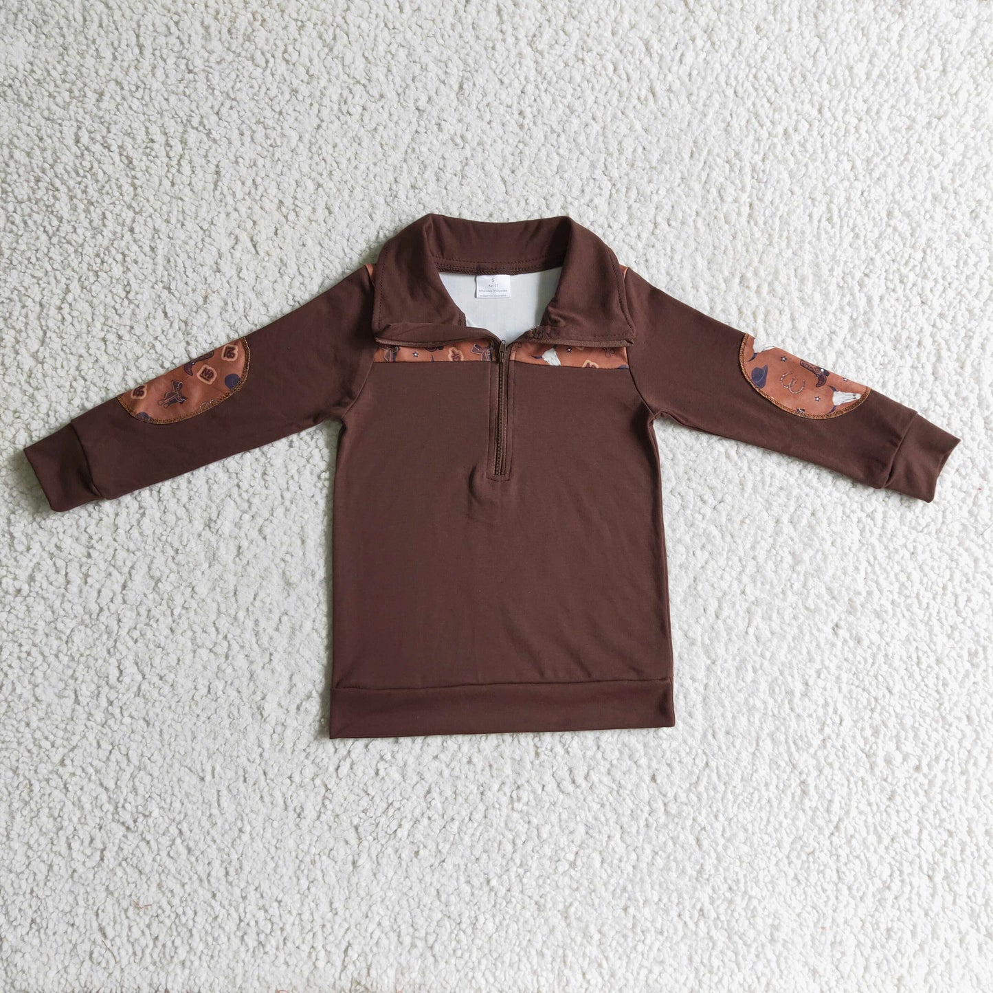 BOY brown long sleeve western cow pullover BT0111