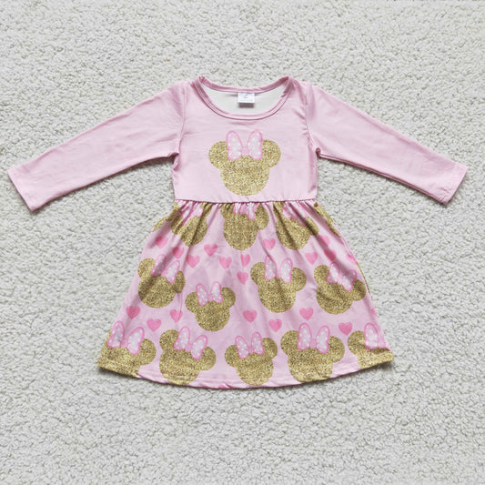 girls long sleeve pink dress, GLD0156