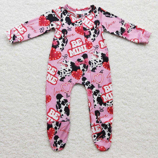 girls long sleeve Valentines day footie romper, LR0235