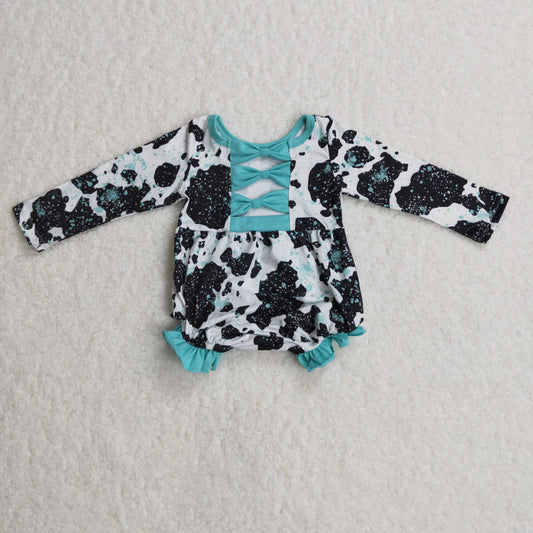 girls long sleeve cow print romper,LR0197