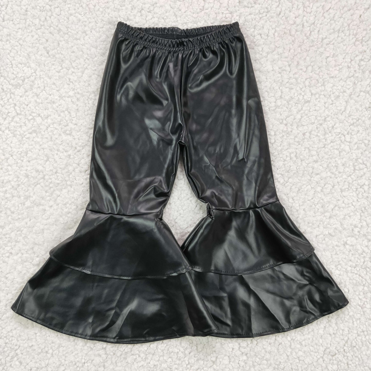girls leather ruffle pants P0034