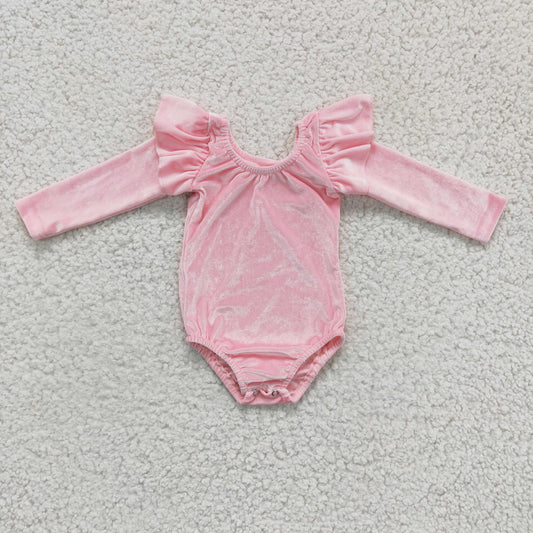 girls long sleeve pink velvet leotard. LR0213