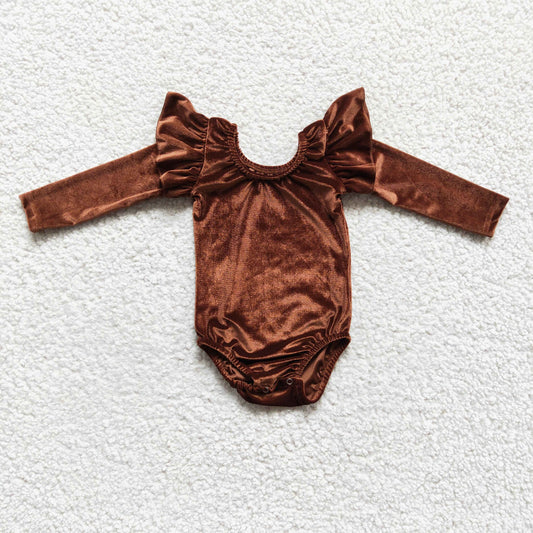 girls long sleeve brown velvet leotard, LR0207