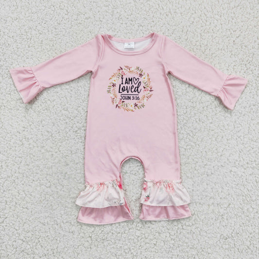 Kids long sleeve pink romper,LR0217