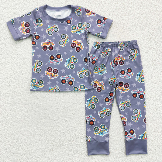 boy short sleeve truck print 2pcs pajama set, BSPO0039