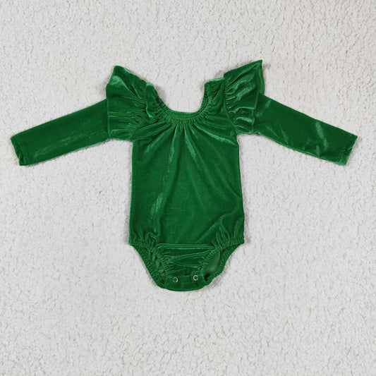 girls long sleeve green velvet leotard, LR0212