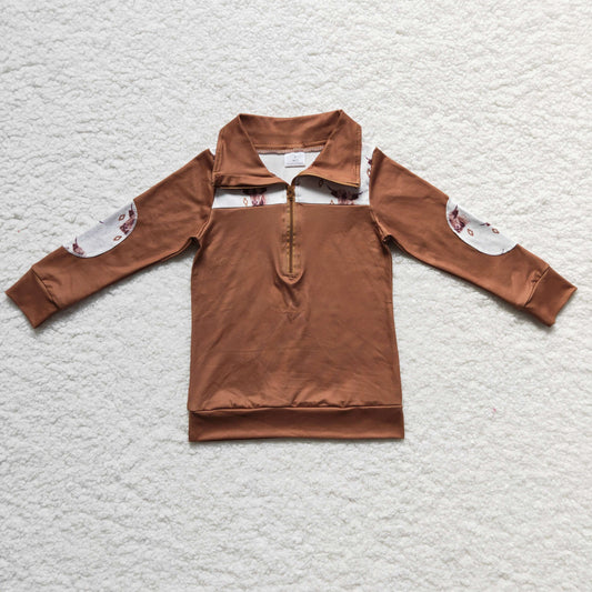 baby girl long sleeve brown cow print pullover,BT0104