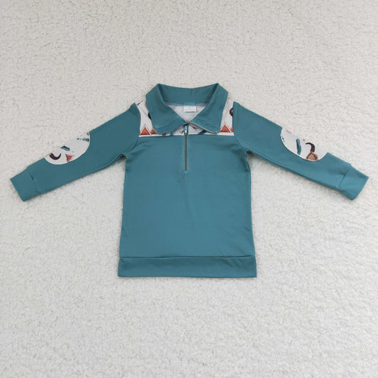 baby girl long sleeve turquoise cow print pullover,BT0105