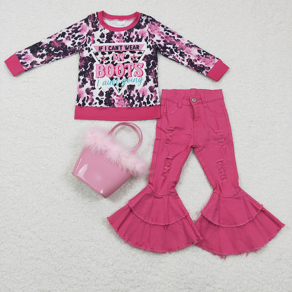 baby girls western boots top denim pants pink bag 3pcs set