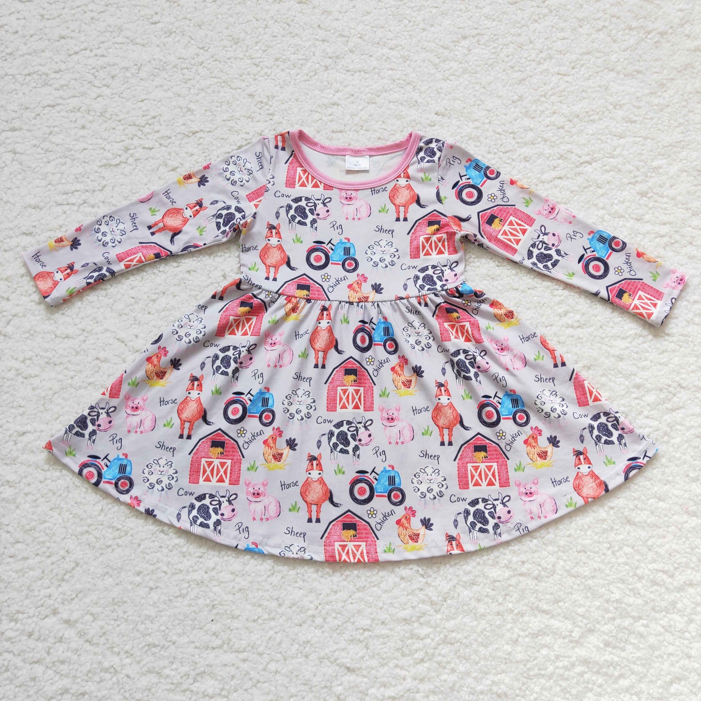 girls long sleeve farm animal dress,GLD0151