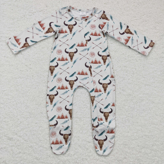 Boy long sleeve cow footie romper, LR0223