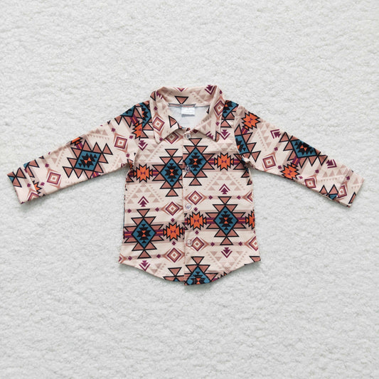 boy long sleeve aztec button up shirt, BT0127