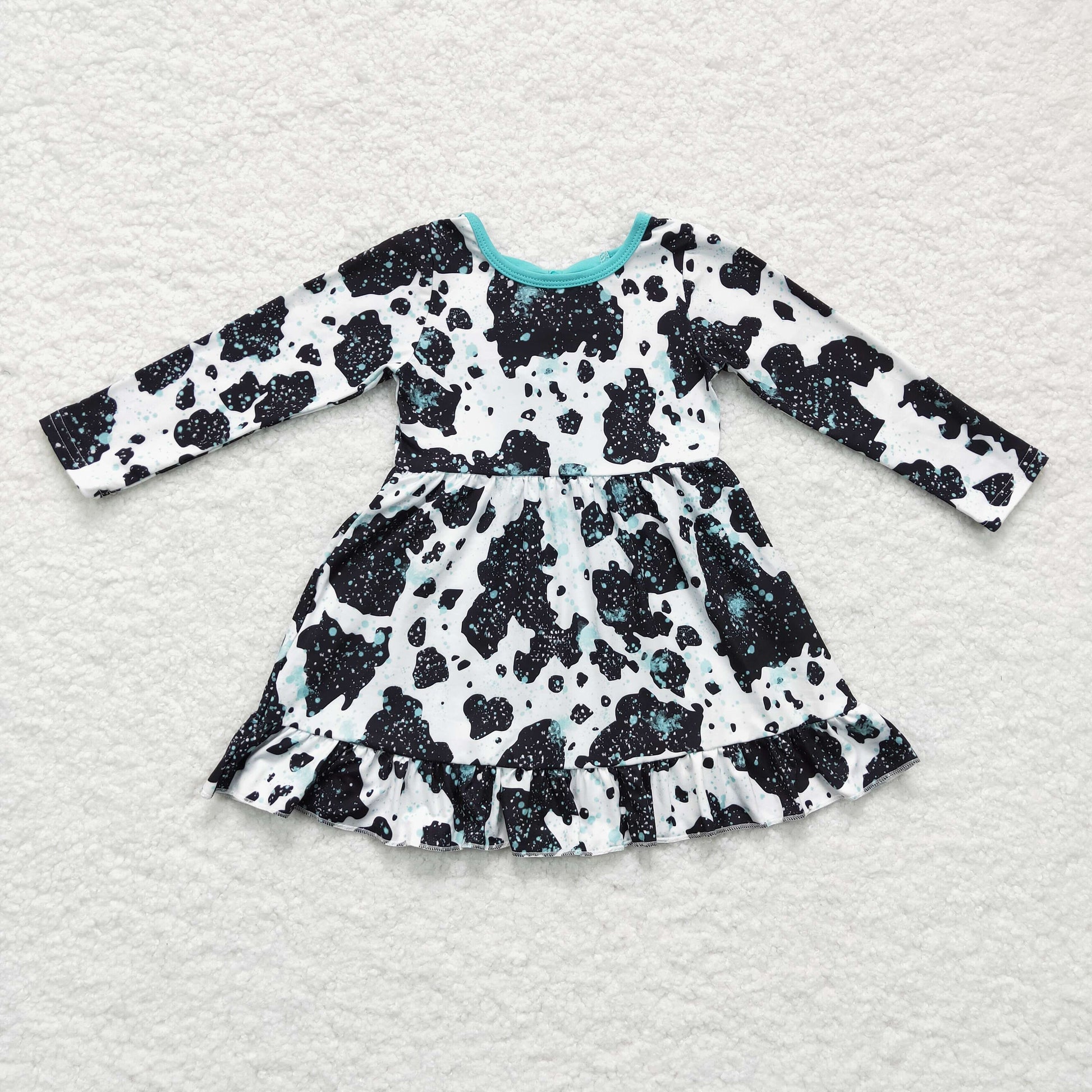 Girls long sleeve cow print dress,GLD0128 aierwhoesalekidsclothes Girls long sleeve cow print dress,GLD0128 aierwhoesalekidsclothes