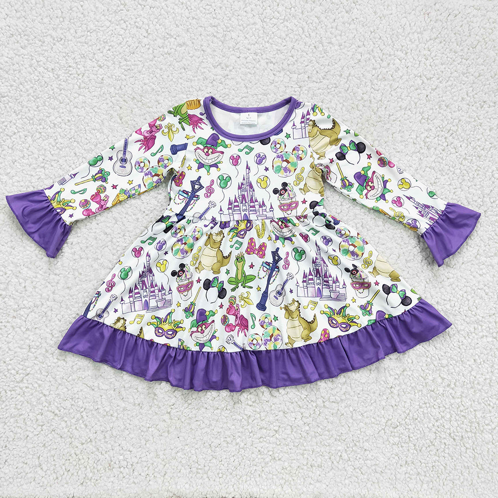 girls  long sleeve Mardi Gras dress,GLD0180