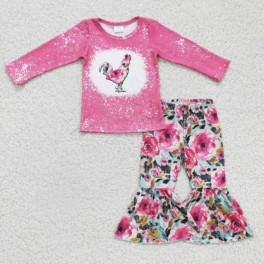 girls long sleeve floral chicken outfit,GLP0110