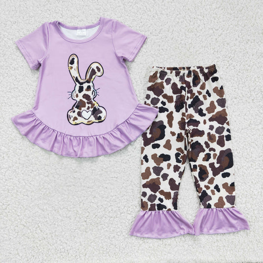 girls purple rabbit design 2pcs outfit,GSPO0238