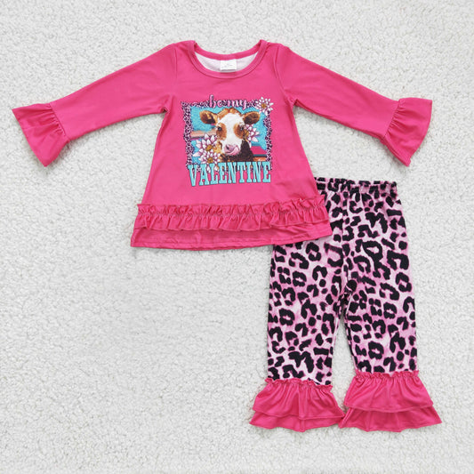 baby girls long sleeve Valentines day cow outfit,GLP0362