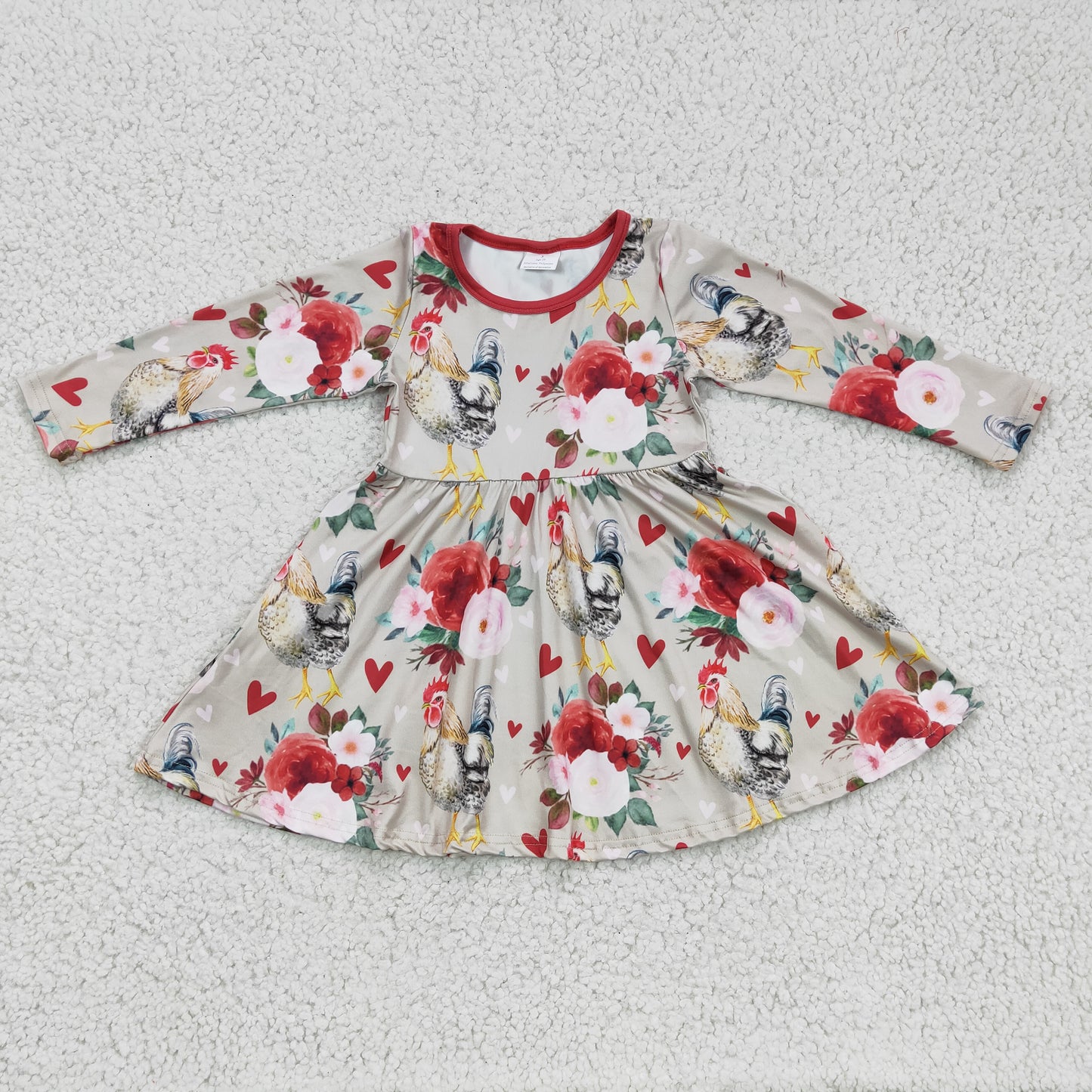 girls long sleeve  floral print animal dress, GLD0163