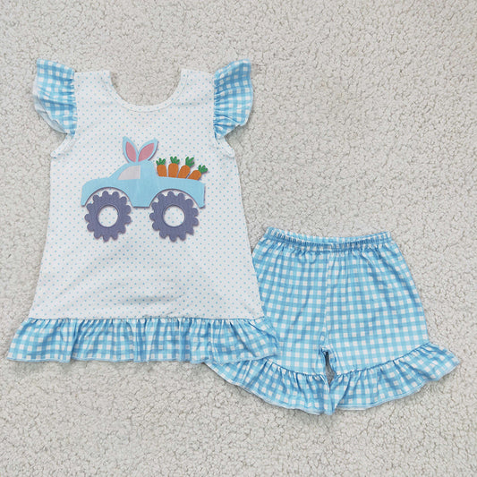 Baby girls short sleeve Easter truck outfit ,GSSO0127