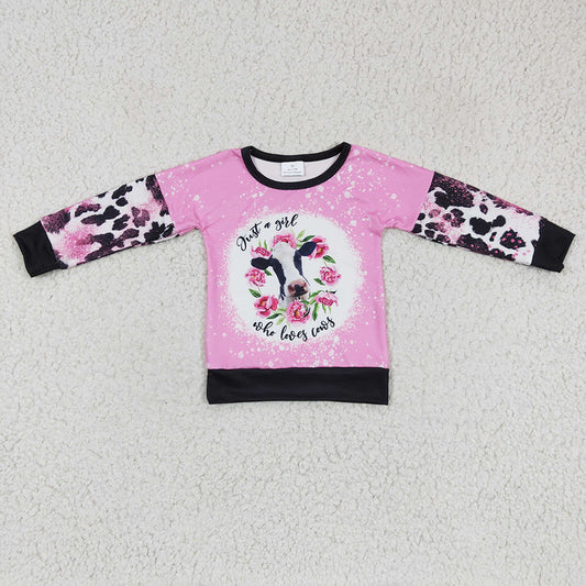 girls long sleeve floral cow top,GT0077