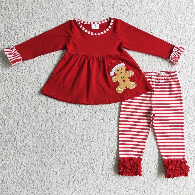 girls gingerbread tunic top stripes pants 2pcs outfit