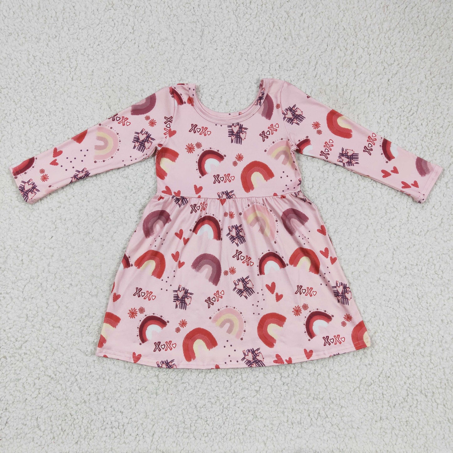 girls long sleeve rainbow print Valentines dress, GLD0178