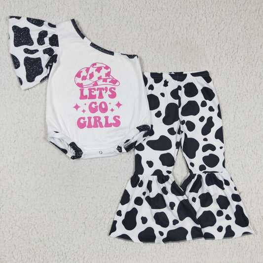 lets go girls romper cow print pants outfit set