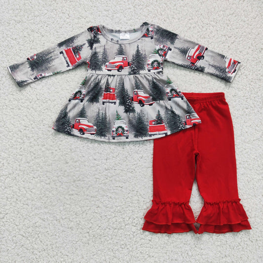 Baby girls long sleeve tunic top red ruffle pants Christmas outfit  6 A19-11