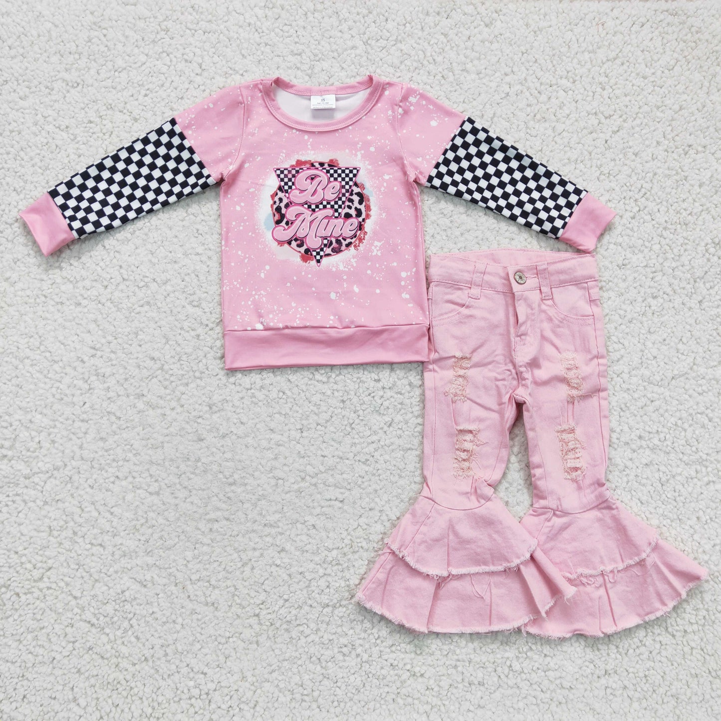 preorder baby girls long sleeve top pink denim pants set,GLP0140,Dec 10th