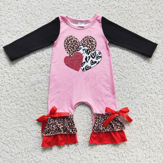 girls leopard print Valentines day romper,LR0251