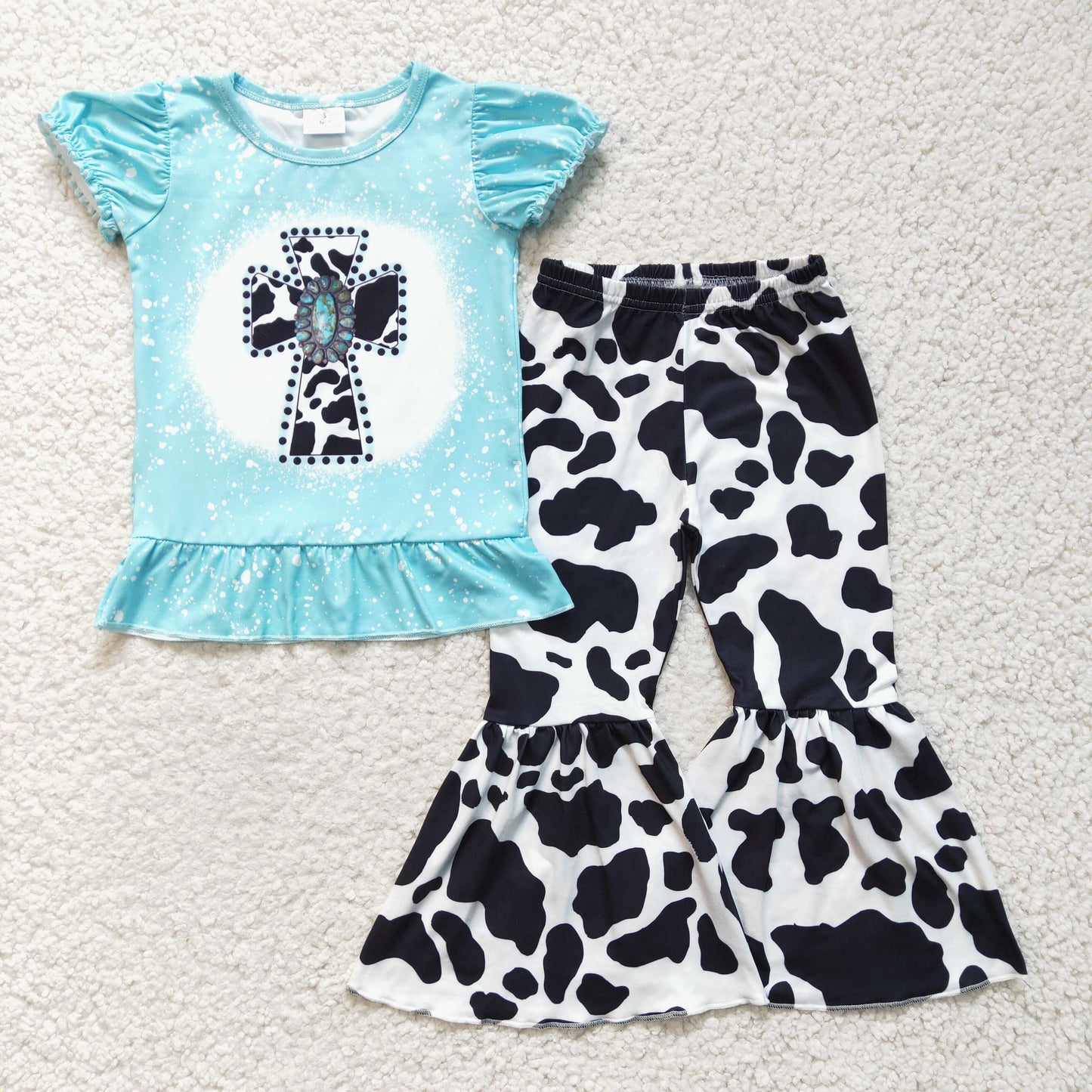 girls cow print bell pants outfit, GSPO0246