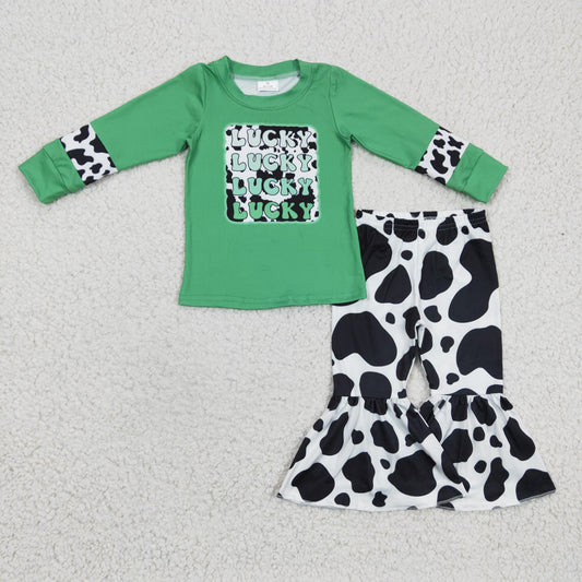 Girls lucky top cow print bell pants outfit,  GLP0411