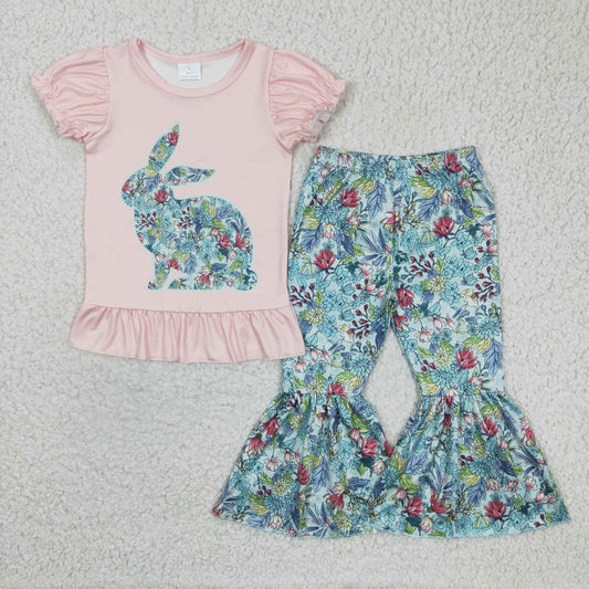 girls floral rabbit Easter top bell pants outfit GSPO0341