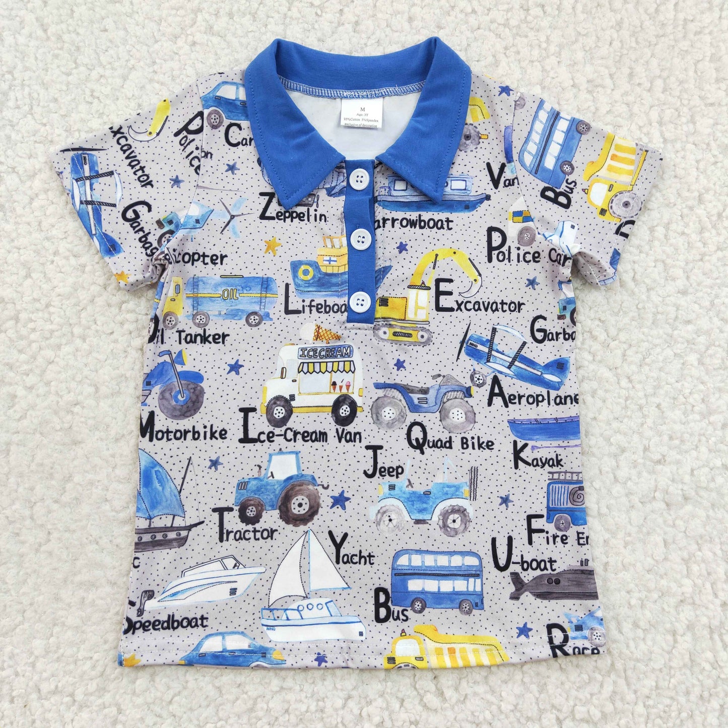baby boy short sleeve boat print pullover,  BT0135