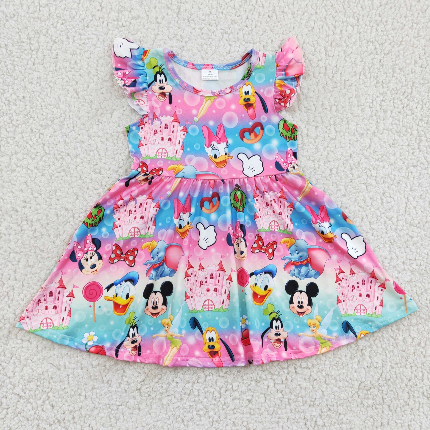 baby girls cartoon castle flutter sleeve dress, AA-12