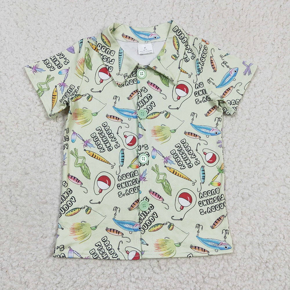 boy short sleeve fishing print button up shirt,BT0125