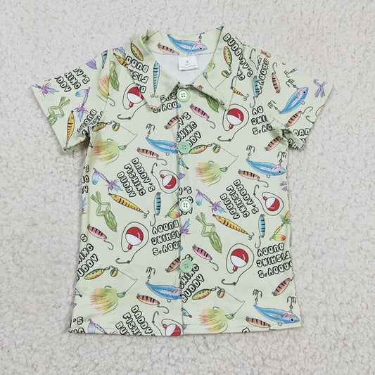 boy short sleeve fishing print button up shirt,BT0125