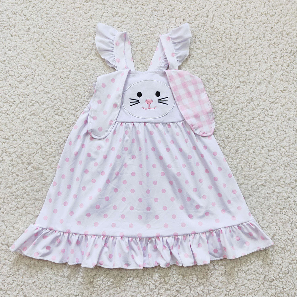 girls sleeveless easter rabbit dress,GLD0173