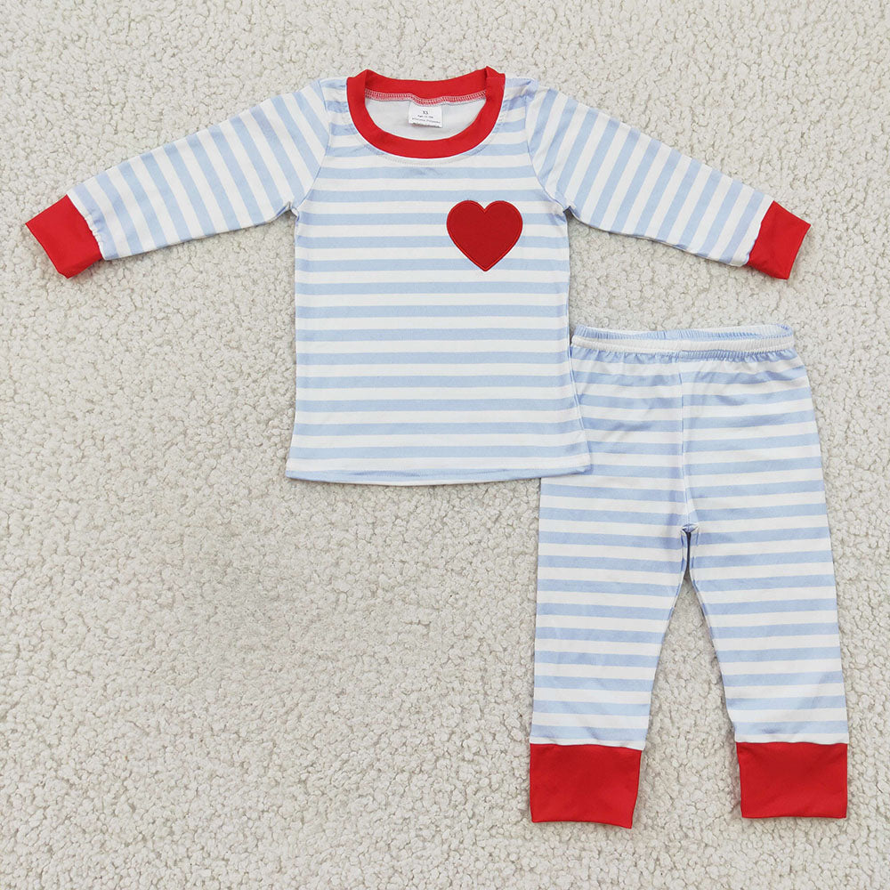 boy long sleeve stripes print Valentines day pajama set,BLP0149