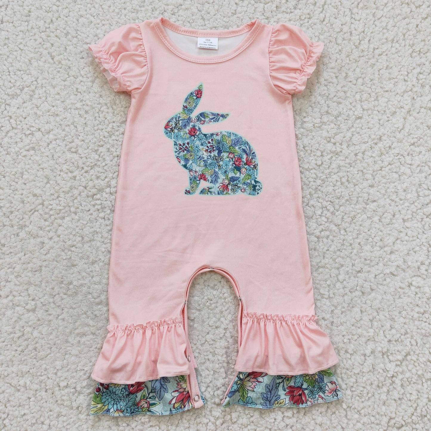 girls pink floral rabbit Easter romper, SR0163