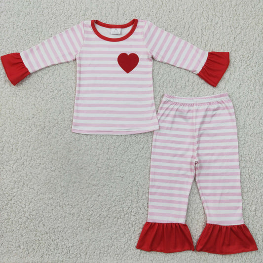 baby girls long sleeve stripes print Valentines day pajama set, GLP0383