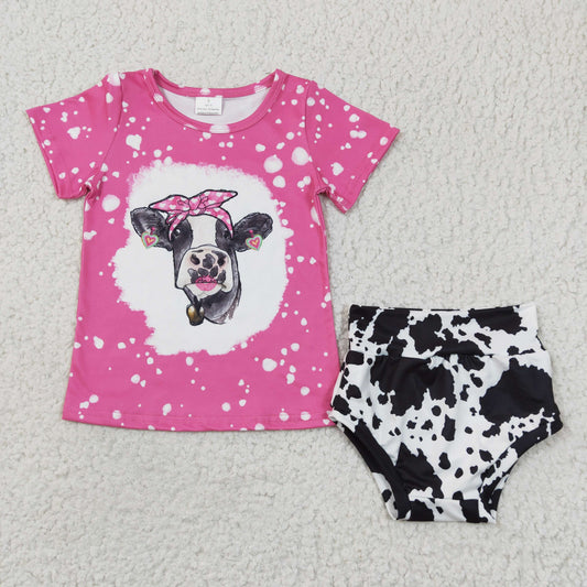 Infant toddle  girls cow print bummie set GBO0065